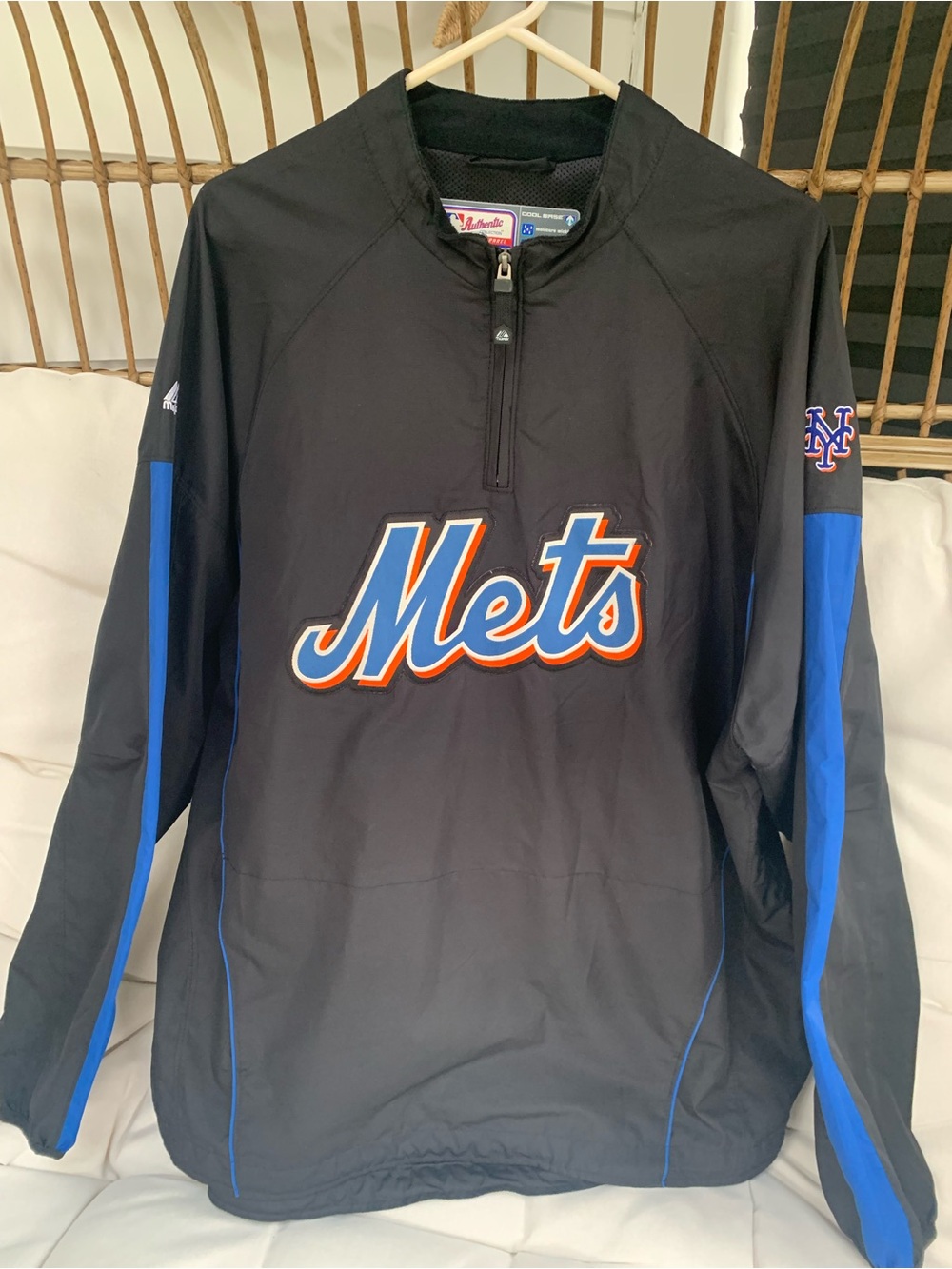 👀 Vintage MLB New York Mets Mens Majestic Authentic Windbreaker Quarter Zip XXL